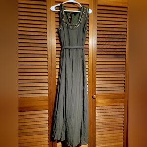 Lane Bryant Khaki Green Maxi Dress with Beaded Neckline